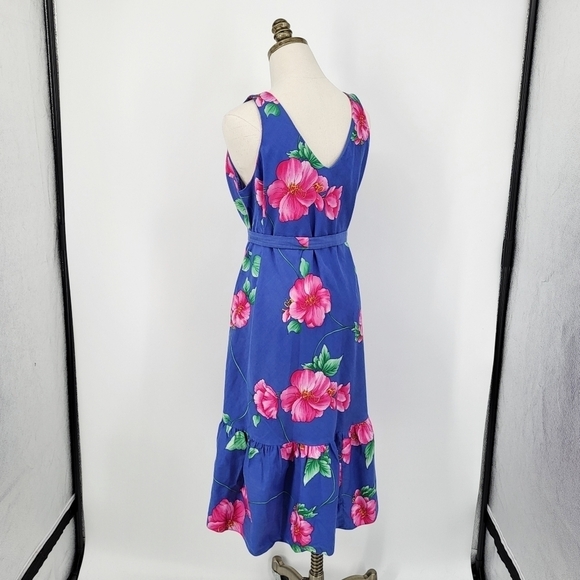 Vintage Hilo Hattie Hawaiian Tropical Floral Midi Dress Sleeveless Ruffle Large - Picture 6 of 7
